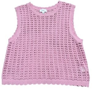 Hersy Pink Sleeveless Sweater Vest Womens M Medium Open Knit Top Shirt